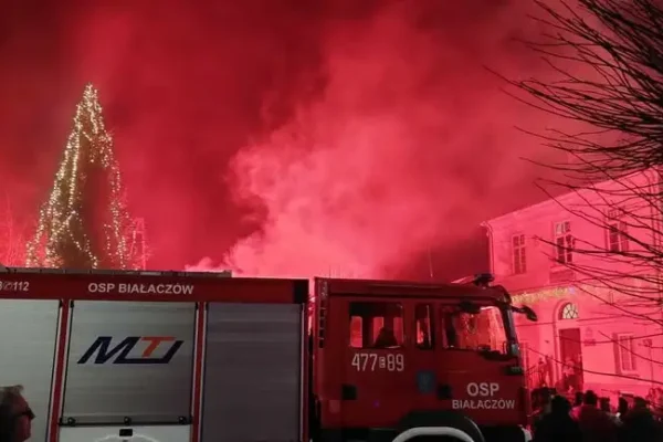Powalone drzewo na drodze w Ossie – interwencja OSP Białaczów
