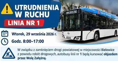 Zmiana trasy linii nr 1 w Opocznie – wyłączone przystanki i objazdy