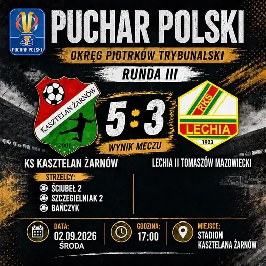 Pucharowy wieczór w Żarnowie: Kasztelan lepszy od Lechii II 5:3