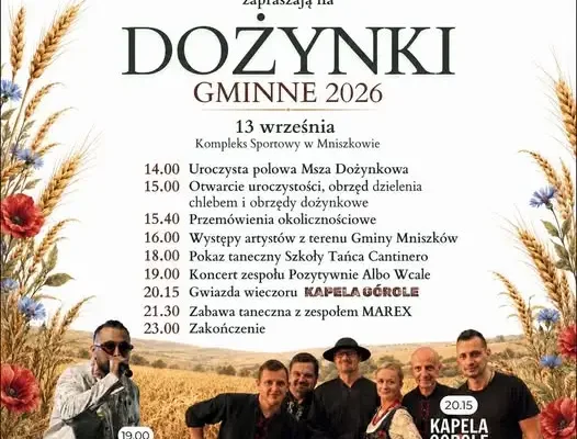 Dożynki Gminne 2026 w Mniszkowie – muzyka, tradycja i zabawa 13 września