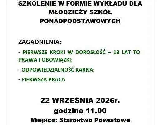 Powiat Opoczyński: bezpłatne szkolenie o dorosłości dla młodzieży już dziś