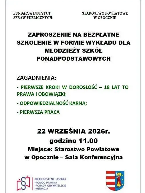 Powiat Opoczyński: bezpłatne szkolenie o dorosłości dla młodzieży już dziś