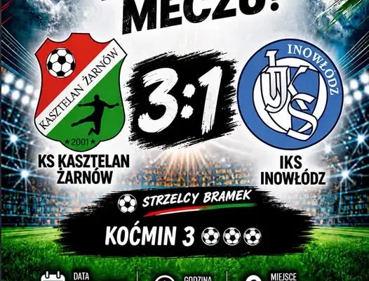 Kasztelan Żarnów wygrywa 3:1 z IKS Inowłódz i ma komplet punktów