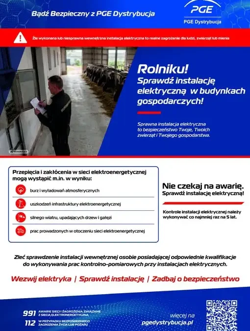 PGE Dystrybucja przypomina o bezpieczeństwie instalacji elektrycznych w gospodarstwach