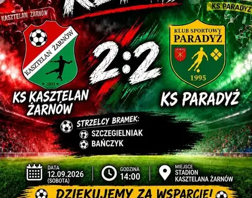 Kasztelan Żarnów remisuje w derbach z KS Paradyż 2:2