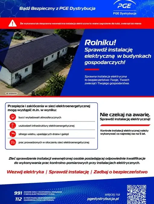 PGE Dystrybucja ostrzega rolników: sprawdź instalację elektryczną w budynkach gospodarczych