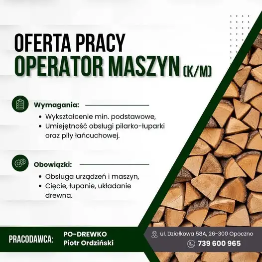 Praca w Opocznie: PO-DREWKO szuka operatora maszyn