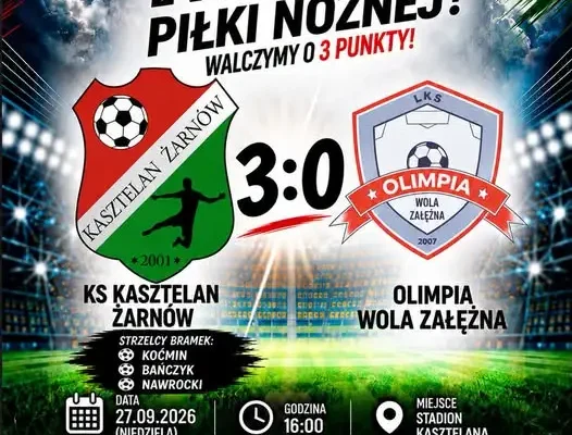 Kasztelan Żarnów niepokonany – 3:0 z Olimpią Wola Załężna