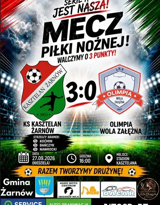Kasztelan Żarnów niepokonany – 3:0 z Olimpią Wola Załężna