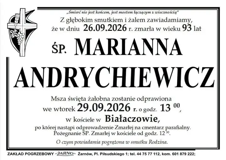 Żałoba w Gminie Białaczów. Zmarła Marianna Andrychiewicz, mama Burmistrz Barbary Goworek