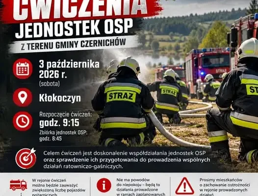 Gminne ćwiczenia OSP w Kłokoczynie – strażacy z gminy Czernichów sprawdzą swoje umiejętności