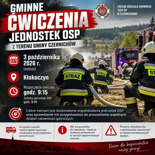 Gminne ćwiczenia OSP w Kłokoczynie – strażacy z gminy Czernichów sprawdzą swoje umiejętności