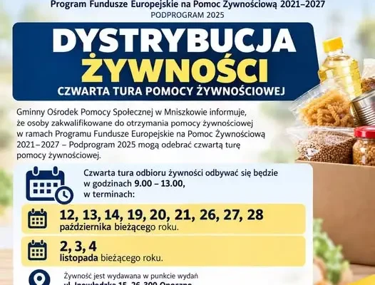 Czwarta tura wydawania żywności w Gminie Mniszków – sprawdź terminy