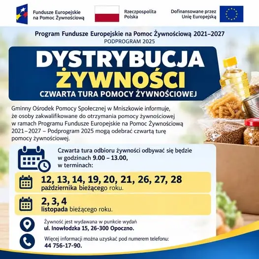 Czwarta tura wydawania żywności w Gminie Mniszków – sprawdź terminy
