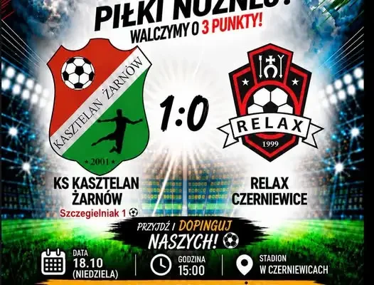 Kasztelan Żarnów wygrywa 1:0 z Relaxem Czerniewice. Trzy punkty jadą do domu