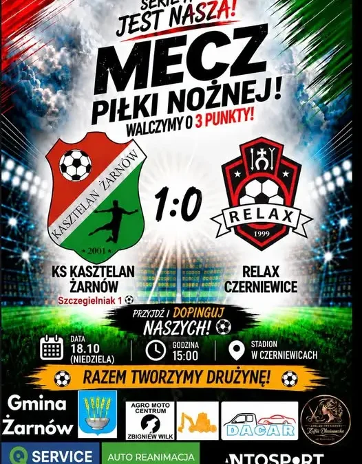Kasztelan Żarnów wygrywa 1:0 z Relaxem Czerniewice. Trzy punkty jadą do domu