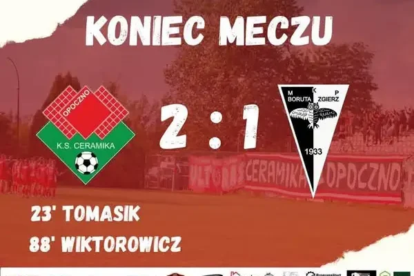 Ceramika Opoczno wygrywa z Borutą Zgierz 2:1 po golu z rzutu karnego w 88. minucie